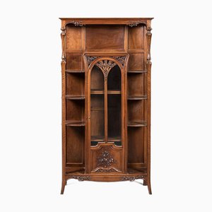 Carved Display Cabinet in Mahogany and Walnut with Floral Decoration