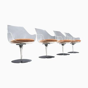 Champagne Chairs in Suede & Acrylic Glass attributed to Estelle & Erwine Laverne, 1957, Set of 4