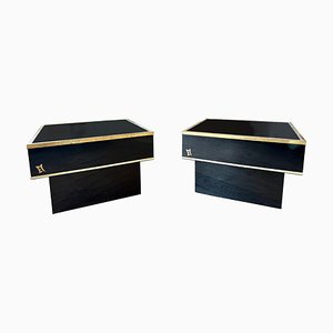 Black Lacquered and Brass Trimmed Tables, 1970, Set of 2