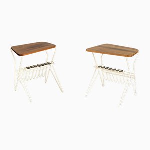 Side Tables in Elm and Lacquered Metal, France, 1950, Set of 2