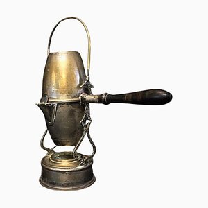 Caffettiera Art Nouveau in ottone e rame con braccio oscillante decorato, anni '20