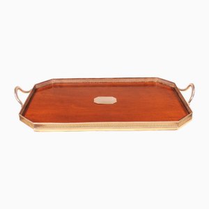 19th Century Tray in Silver Metal and Mahogany