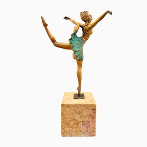 H Fournier, Art Deco Ballerina, 20. Jh., Bronze auf Marmorsockel