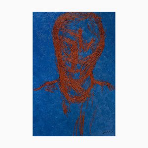 BeloIhar Barkhatkou, Portrait in Blue and Red, 2024, Oil on Canvas