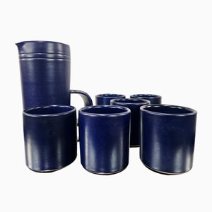 Jug and Ceramic Glasses by F. Santi, 1970, Set of 7