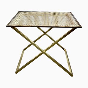 Mid-Century Brass Side Table with Vienna Straw Rattan and Acrylic Glass Tray from Christian Dior, 1970s