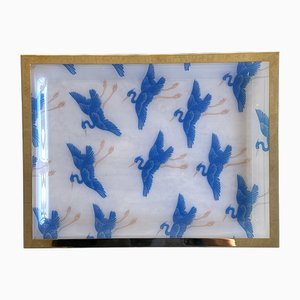 Plateau Mid-Century en Verre Acrylique et Laiton avec Flying Herons par Giancarlo Fassi, 1980s