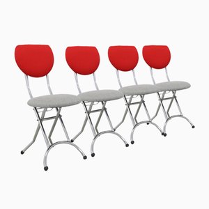 Vintage Folding Chairs in Chrome and Wool, 1980s, Set of 4