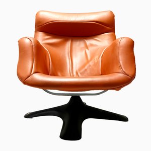 Karuselli Lounge Chair in Orange Leather by Yrjö Kukkapuro for Haimi, 1970s