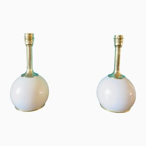Lampade da comodino vintage in ottone e metallo laccato écru, 1965, set di 2