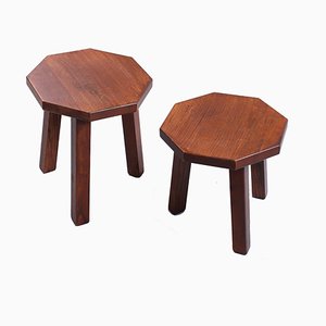 Brutalist Oak Hexagonal Side Tables in the style of Charlotte Perriand, 1950s, Set of 2