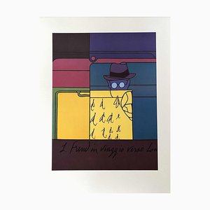 After Valerio Adami, Sigmund Freud in Viaggio Verso Londra, Lithographic Poster