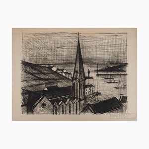 Bernard Buffet, Brittany, The Bell Tower of Sauzon, Original Engraving