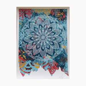 Shepard Fairey (Obey), Collage Peace Mandala (Blau), 2024, Siebdruck