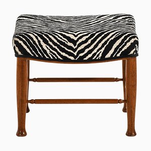 Stool in Mahogany and Reupholstered in Aino Aalto Fabric attributed to Josef Frank, 1950s
