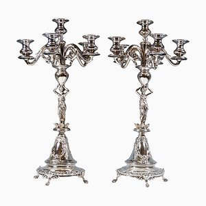 Art Nouveau Six-Flame Silver Candleholders, 1890, Set of 2