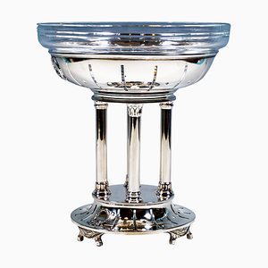 Art Nouveau Silver Centerpiece with Glass Bowl by F. Schlesinger, 1890s