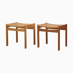 Set of Vintage Danish Oak and Rattan Footstools