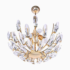 Lustre en Verre Cristal & Laiton Doré de Stilkronen, Italie, 1970s