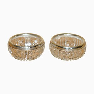 Antique Cut Glass Crystal Trinket Pots in Sterling Silver from Miller Brothers, 1921, Set of 2