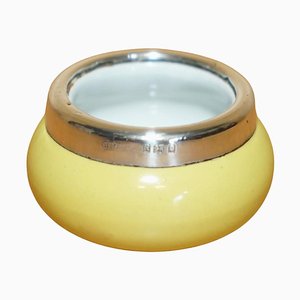 Antique Porcelain Trinket Pot with Sterling Silver Trim from Henry Perkins & Sons, 1923