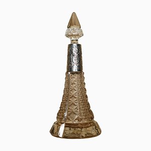 Große antike Parfümflasche aus geschliffenem Kristallglas & Sterling Silber, 1906