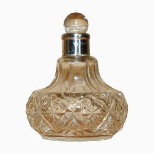 Antike Art Deco Parfümflasche aus Sterling Silber aus geschliffenem Kristallglas, 1929