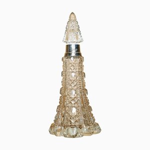 Frasco de perfume antiguo grande de cristal tallado y plata esterlina, 1908
