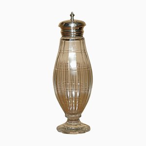 Azucarero antiguo de vidrio tallado y plata esterlina de William Moulson, 1844