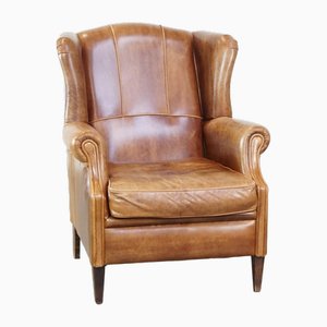 English Brown Leather Wing Chair