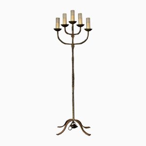 Brutalist Floor Lamp in Gilded Metal with Five Lights, 1950s