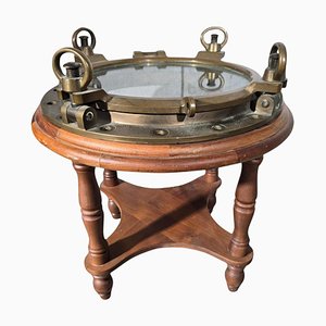 Table d'Appoint Hublot en Laiton et Verre, 1930