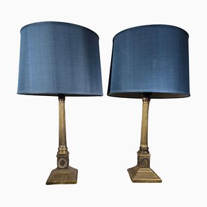 19th Century Bronze Column Table Lamps, 1890, Set of 2