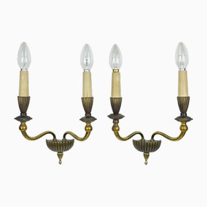 Vintage Bronze Wall Lamps, Italy, 1950s, Set of 2