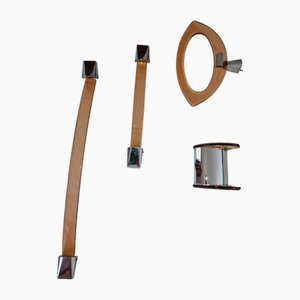 Set da bagno in vetro rosa e ottone cromato di Veca per Fontana Arte, anni '60, set di 4
