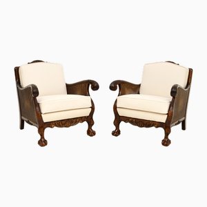 Set of Swedish Satin Birch Bergère Armchairs, 1920s