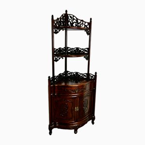 Oriental Style Carved Corner Etagere with Cupboard and Drawer, 1970s
