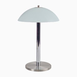 Lampe de Bureau Champignon Vintage Moderne en Verre, Acier Inoxydable Sablé et Chrome, 1960s