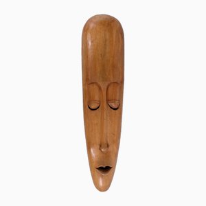 Large Teak Wall Hanging Mask Sculpture, 1950s