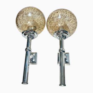 Appliques Murales Vintage en Verre et Chrome, 1970s, Set de 2
