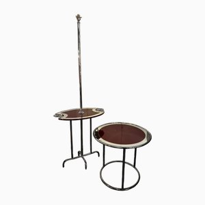 Lámpara de mesa y de pie Art Déco de metal cromado y espejo, 1930. Juego de 2