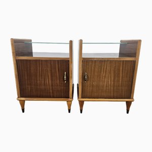 Tables de Chevet avec Plateau en Miroir et Porte, 1950, Set de 2