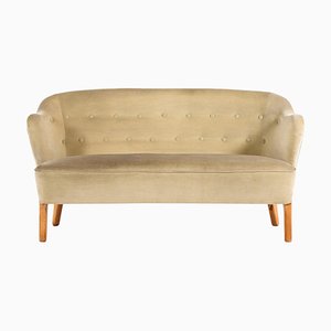 Sofa in Ash Legs with Original Velvet Mohair Fabric attributed to Flemming Lassen, 1940s
