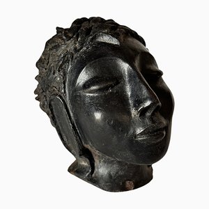 Sculpture Art Déco en Terre Cuite avec Tête de Femme Noire, France, 1940s
