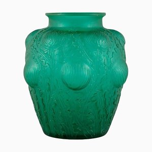 Smaragdgrüne Domremy Art Glasvase von René Lalique, Frankreich, 1926