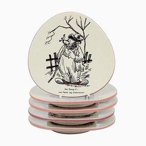 Plates in Stoneware with Satirical Cartoons by Storm P. for Knabstrup, Denmark, Set of 5