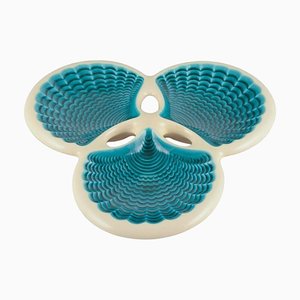 French Ceramic Dish with Triple and Shell-Shaped Form, 1940s