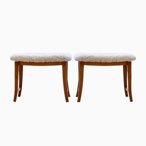 Sgabelli moderni con pelle di pecora, Svezia, anni '40, set di 2