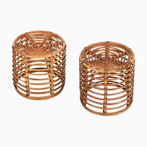 Italienische Midcentury Rattan & Bambus Hocker von Tito Agnoli, 1960er, 2er Set