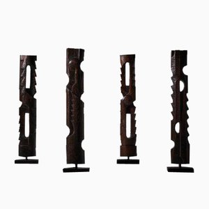 French Abstract Wooden Sculptures, 1970s, Set of 4